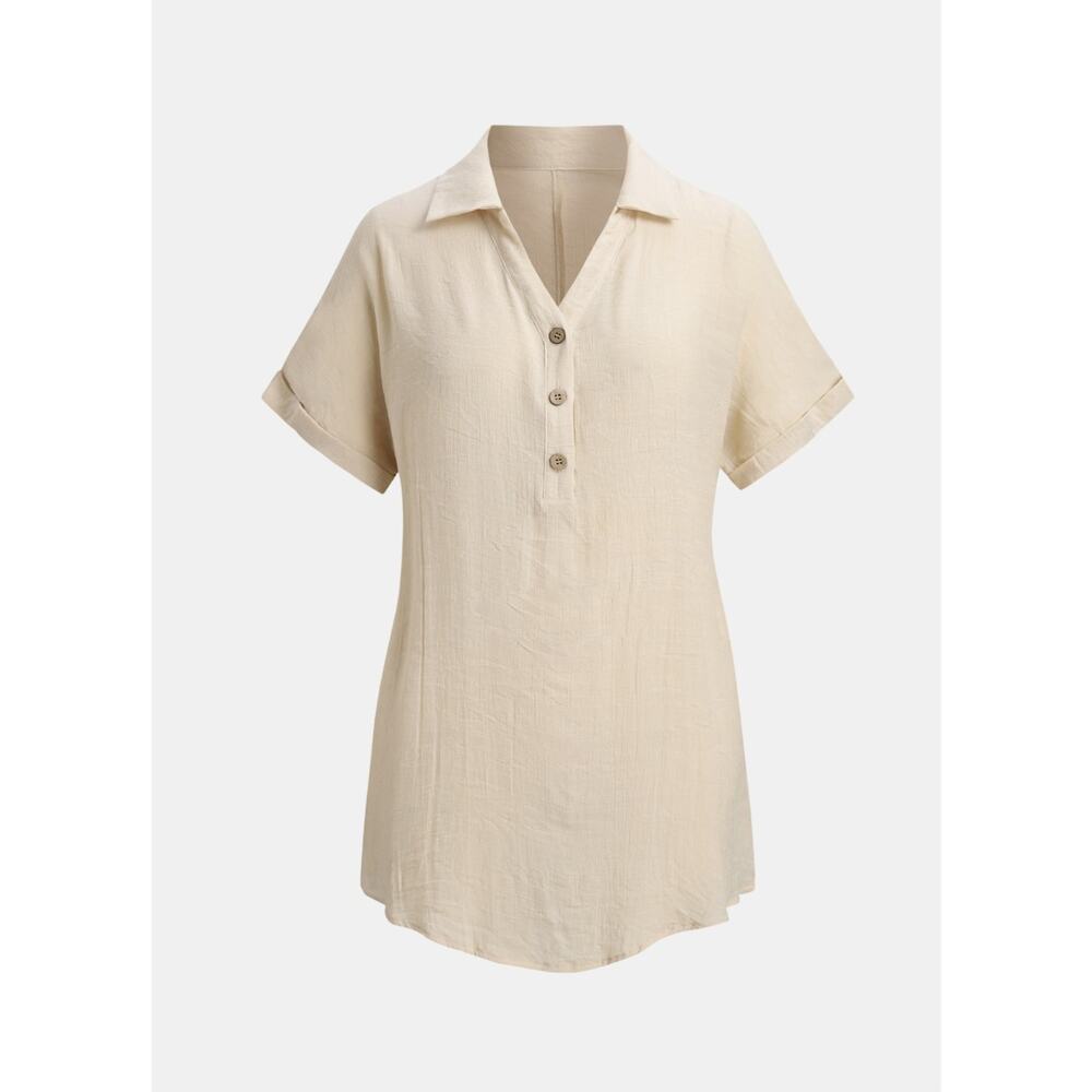 NWT Womens CUPSHE Beach Swim Cover Up Beige Button Down Collared Sheer XL